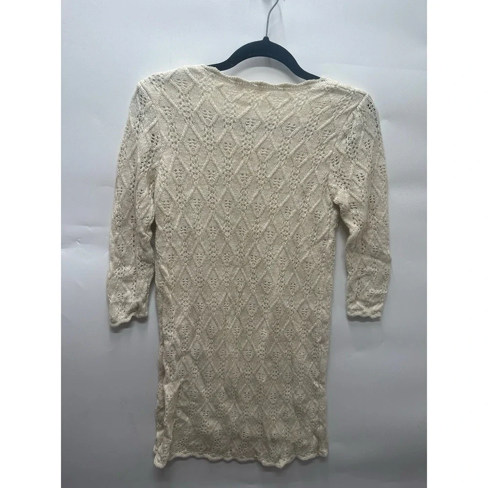 Cat & Jack Girls' Ivory 3/4 Sleeve Shine Crochet Sweater Dress XL (14/16)‎
